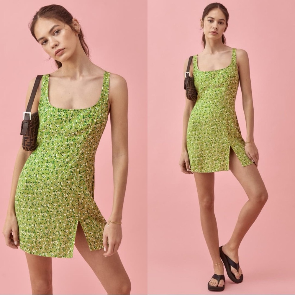Reformation Noha Side Slit Minidress In Samantha Green Floral Size 6